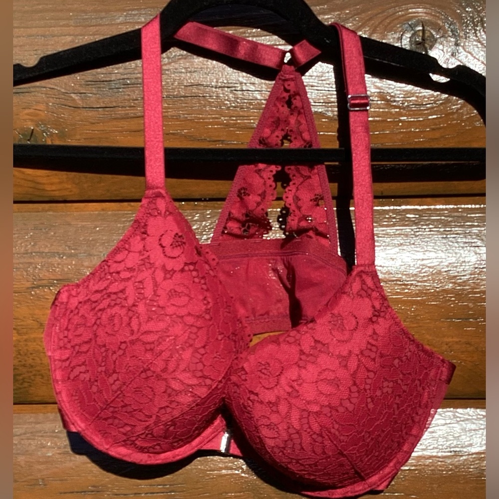 BURGUNDY DOBREVA LACEY RACERBACK BRA SIZE 38DD NWOT